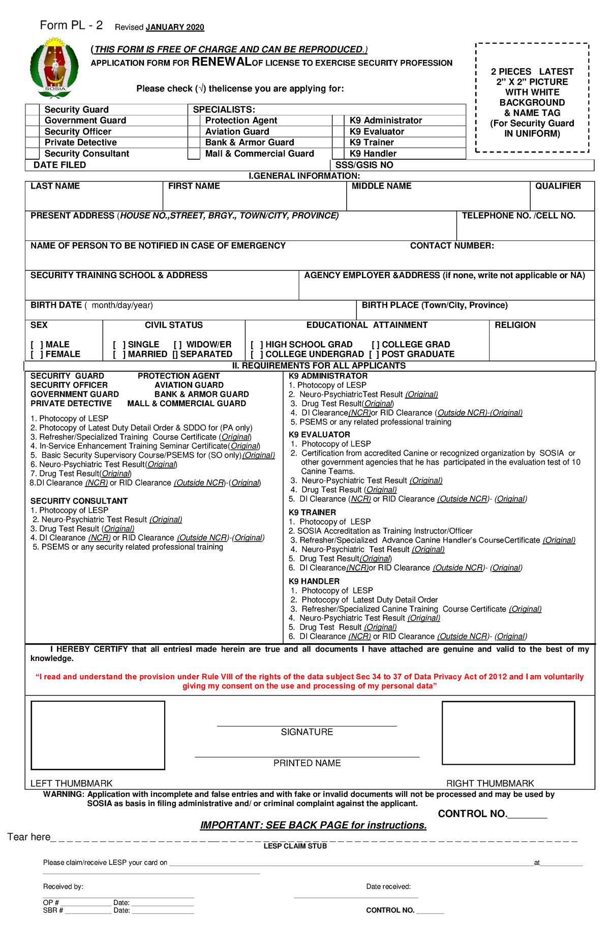 Renewal Application FORM 2020 - Revised JANUARY 2020 (THIS FORM IS FREE ...