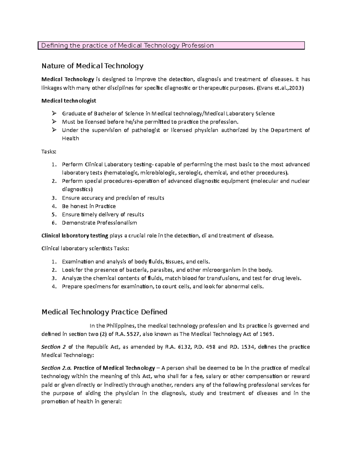 PMTP-M2 - Yow - Defining the practice of Medical Technology Profession ...