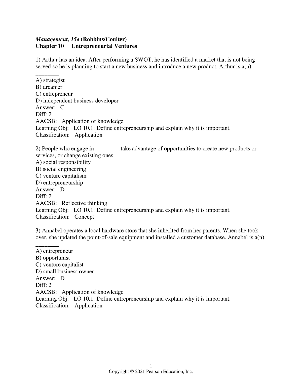 Test Bank For Management Global Edition By Robbins 15th Edition Chapter ...