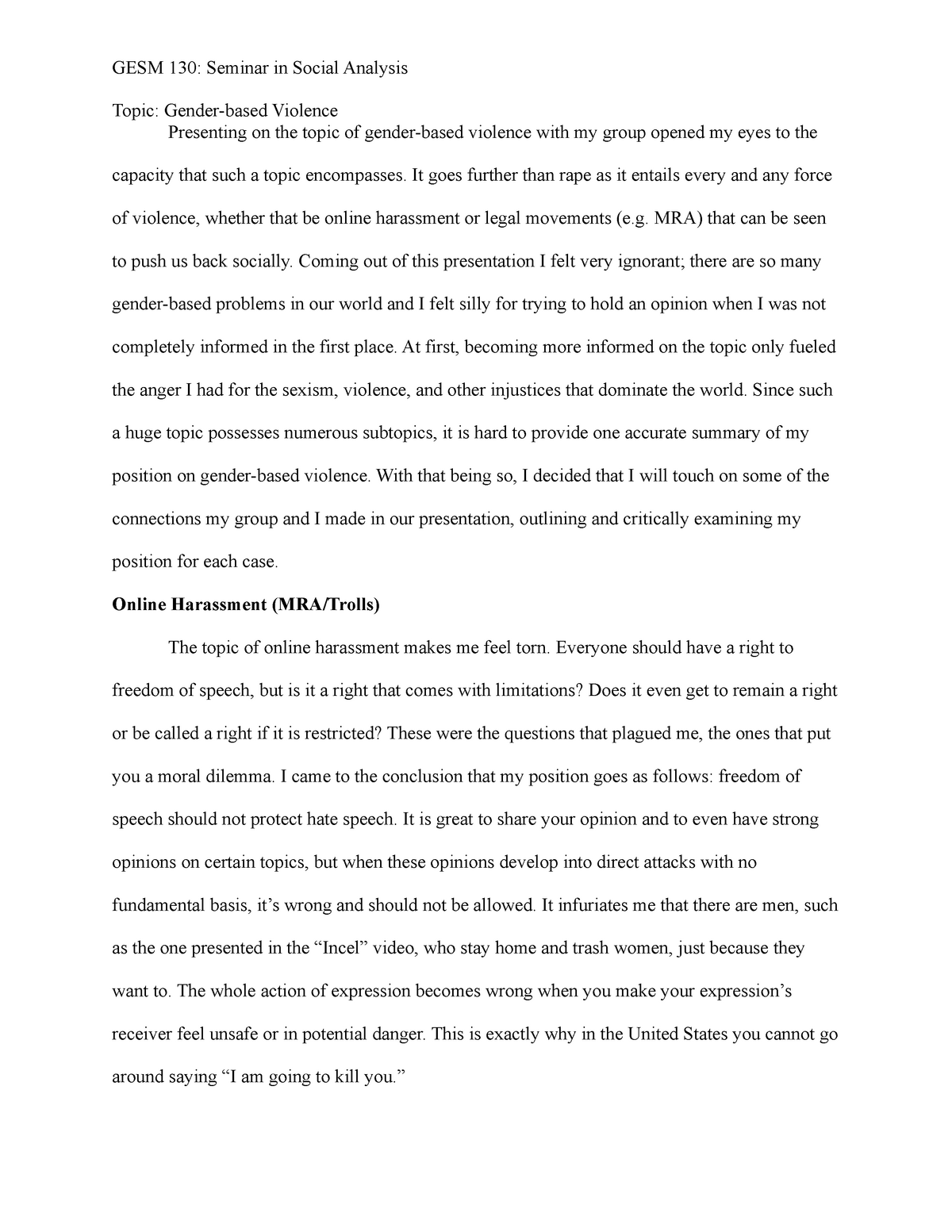 gender based violence essay pdf