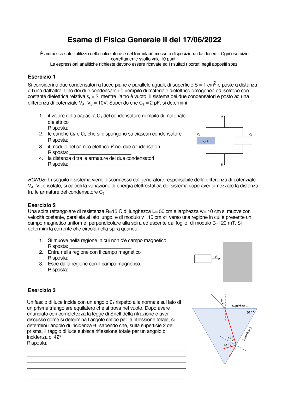 Prova D'esame 20220617 - Esame Di Fisica Generale II Del 17/06/ È ...