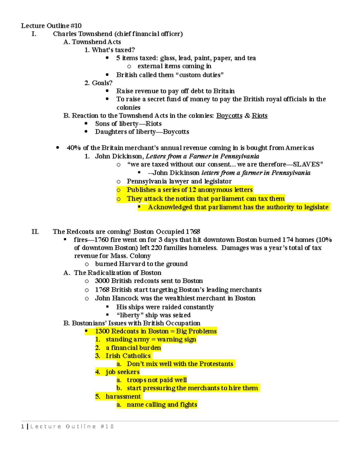 History 1010 Lecture 10 - Lecture Outline # I. Charles Townshend (chief ...