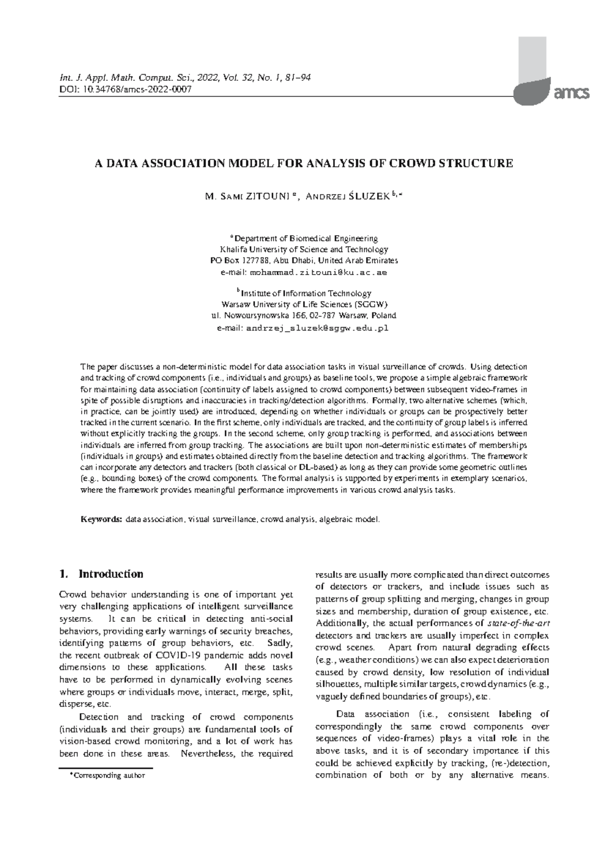 A data association model for analys - Int. J. Appl. Math. Comput. Sci ...