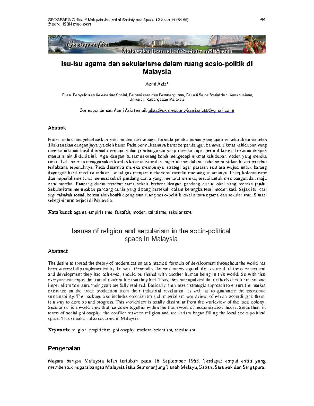 G1 Artikel Sekularisme Falsafah Uitm Studocu