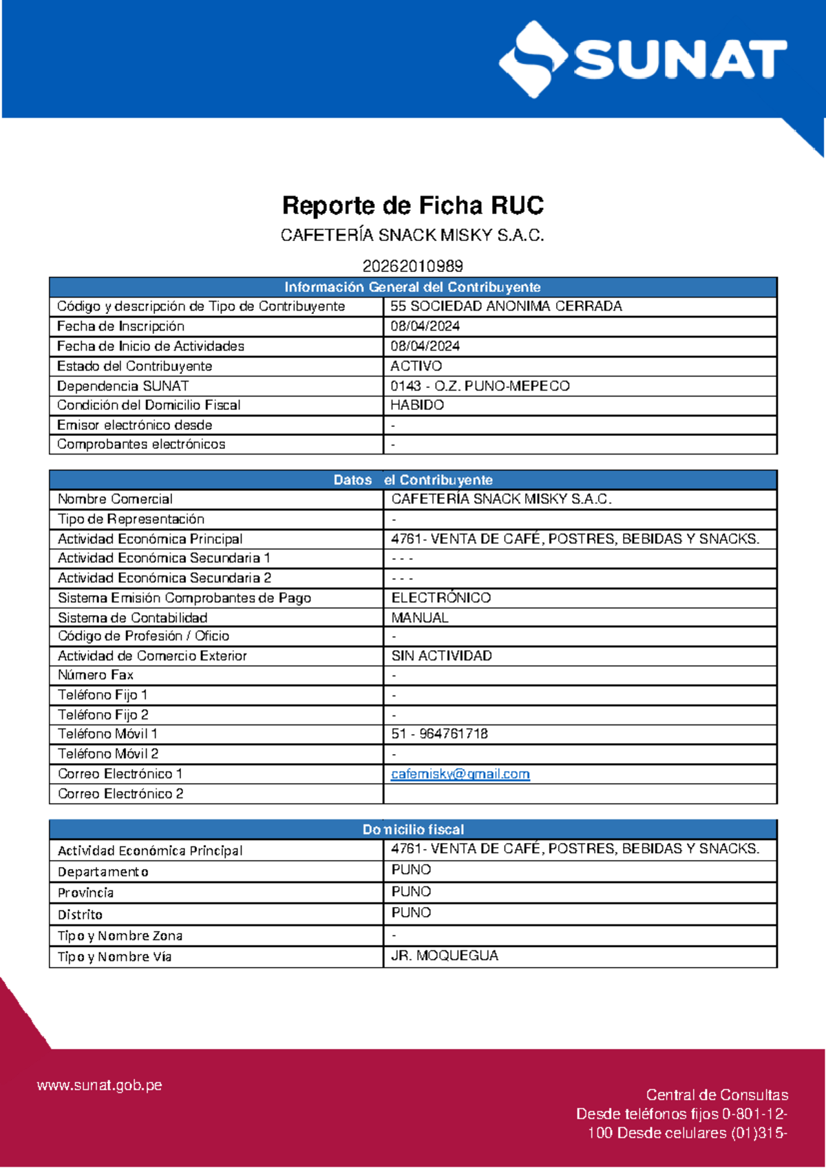 Reporte de Ficha RUC - Gestión - Central de Consultas Desde teléfonos ...