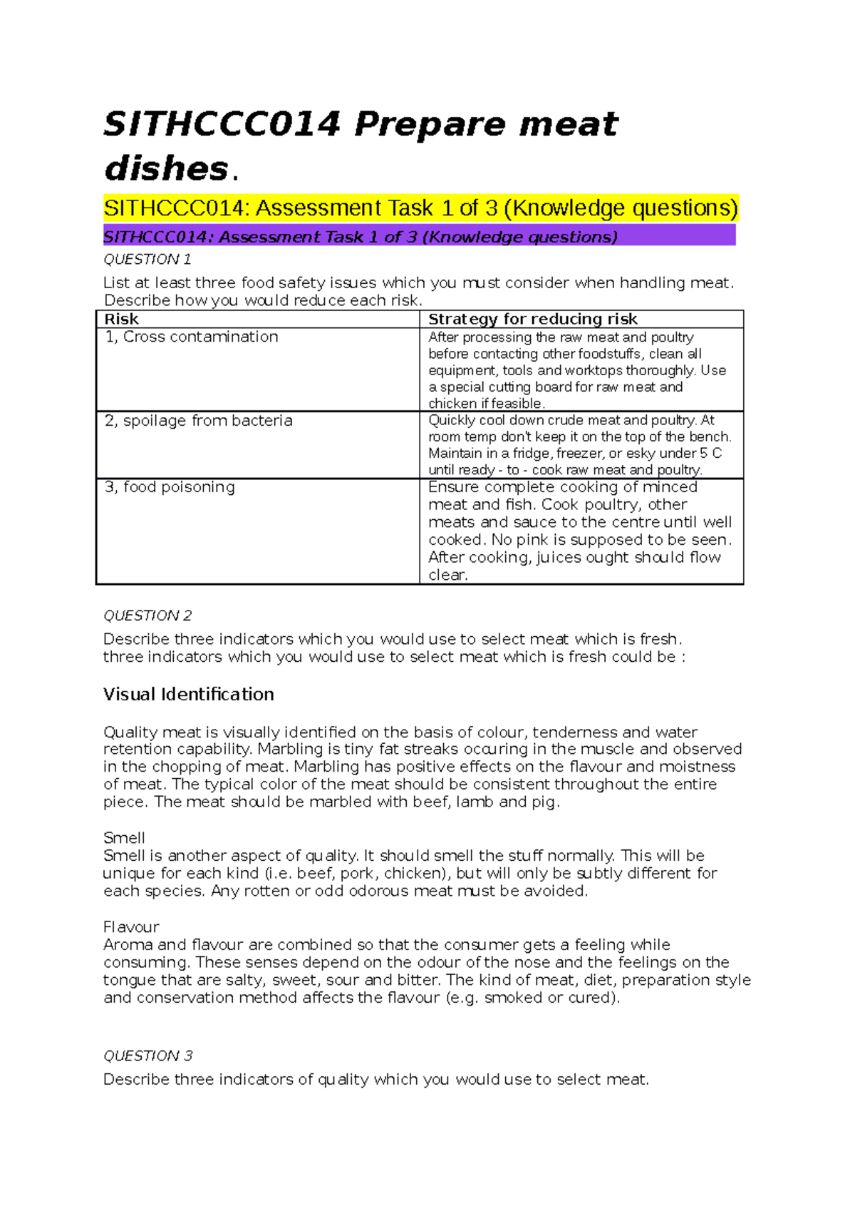 Sithccc 014 Prepare meat dishes FULL Assessment Auto Recovered SITHCCC014 Prepare meat dishes