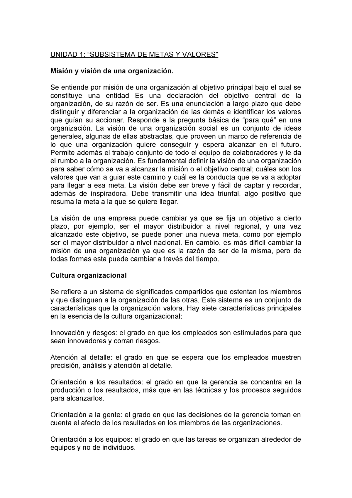 Resumen administracion general UNIDAD DE METAS de una Se