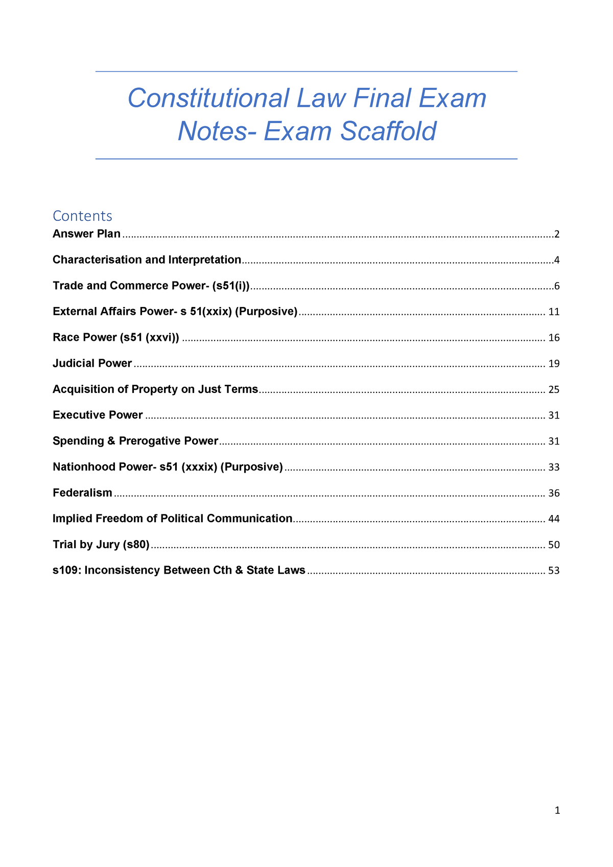 Exam Answer Plan - Exam Notes Constitution Law - Constitutional Law ...