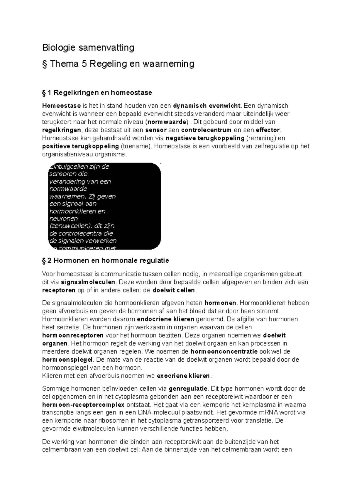 Bio Samenvatting T5 - Biologie Samenvatting § Thema 5 Regeling En ...