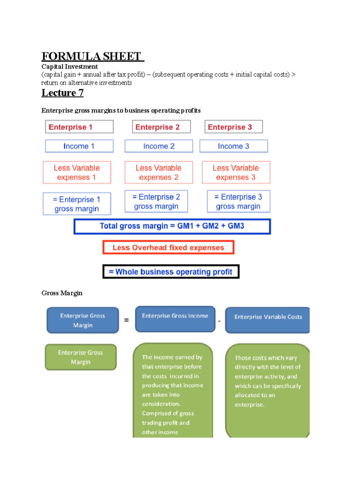 Formula sheet risk and investment - FORMULA SHEET Capital Investment ...