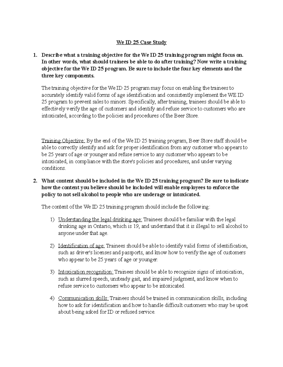 We ID 25 Case Study We ID 25 Case Study Describe what a training