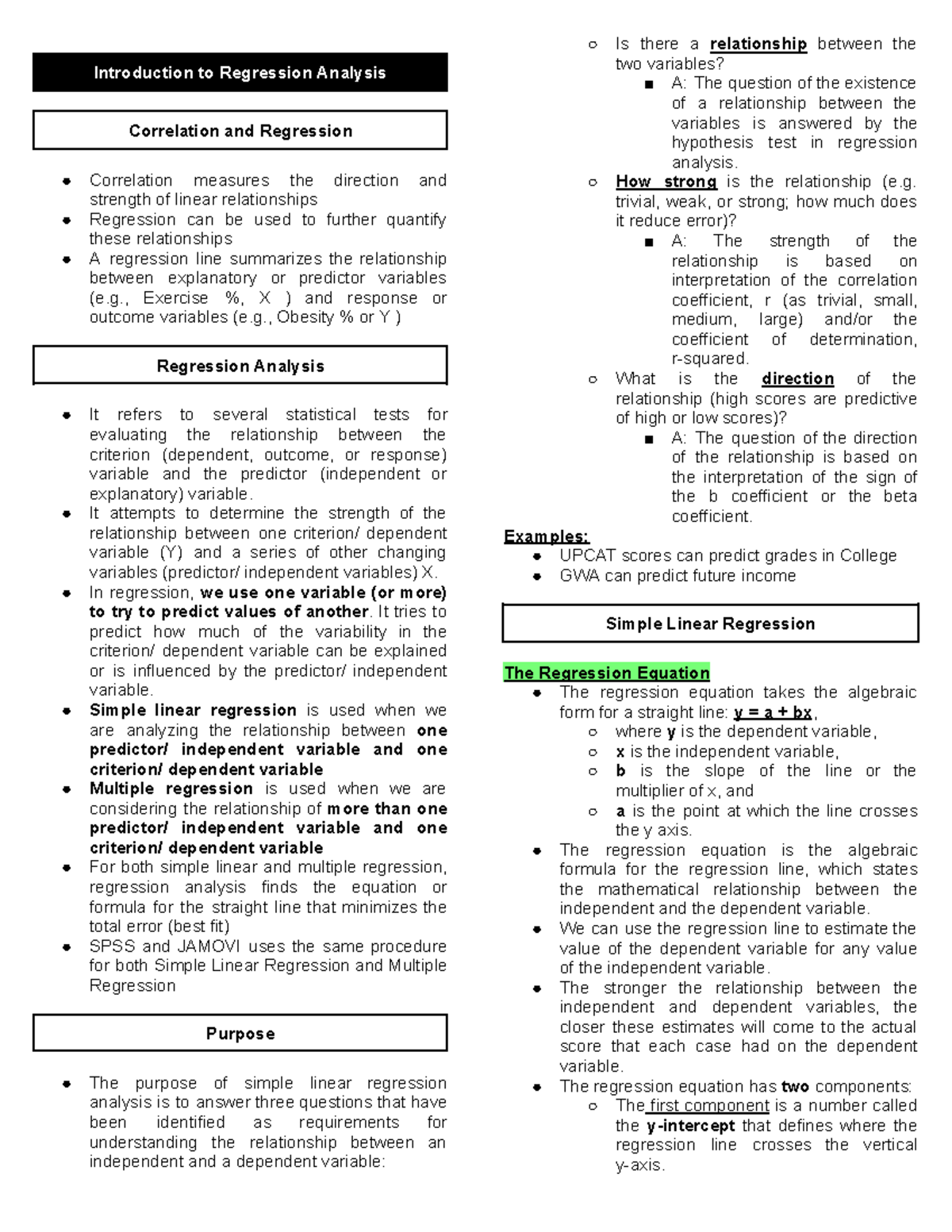 Regression notes - transes from ppt - Introduction to Regression ...