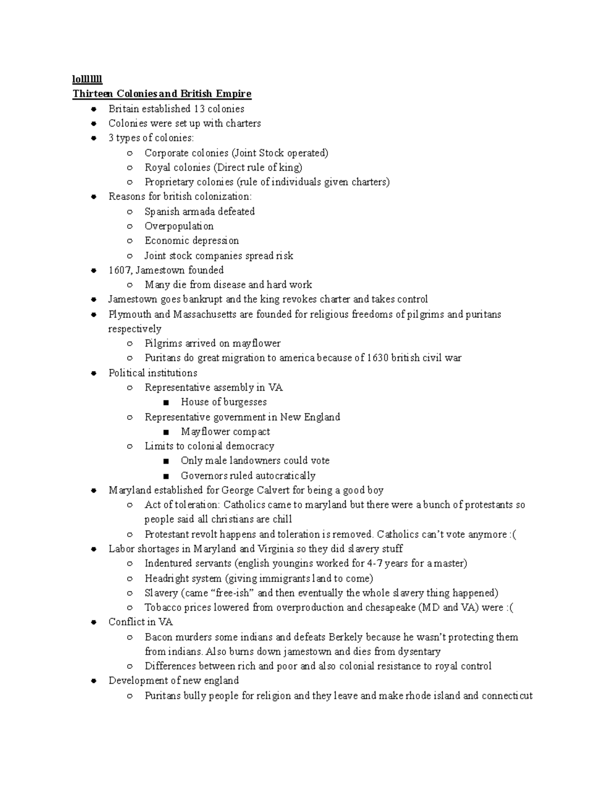 Chapter #2.4 Notes - lolllllll Thirteen Colonies and British Empire ...