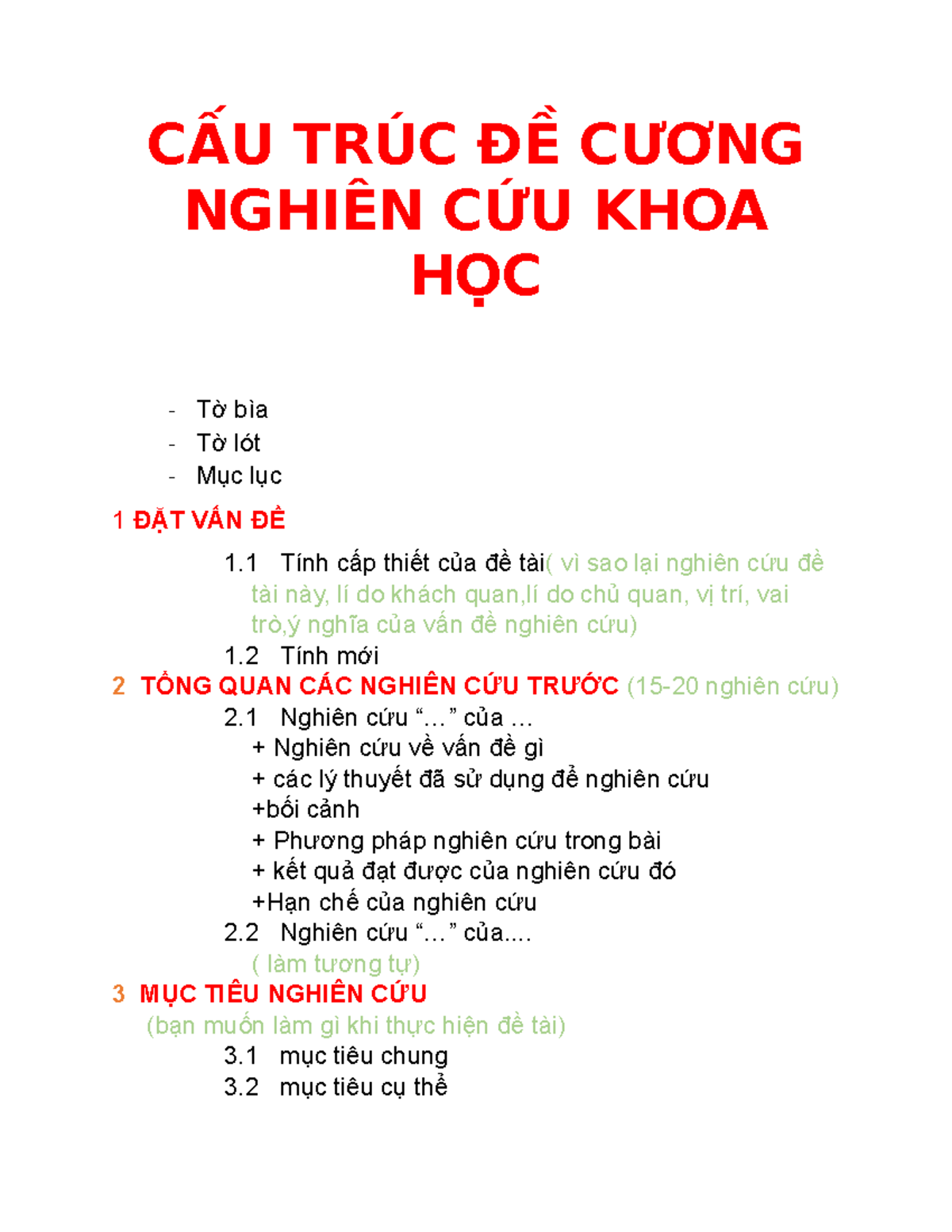 CẤU TRÚC ĐỀ CƯƠNG Nghiên CỨU KHOA HỌC - Nghiên cứu khoa học sinh viên - Studocu