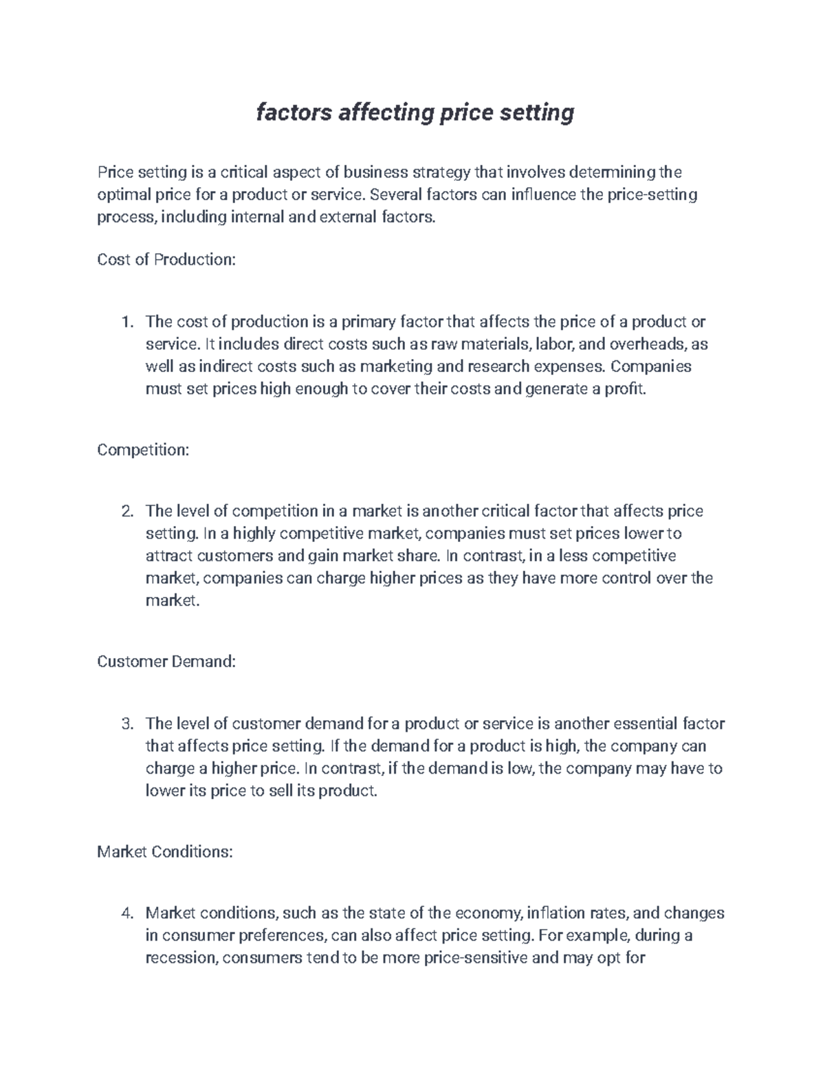 Notes on factors affecting price setting - factors affecting price ...