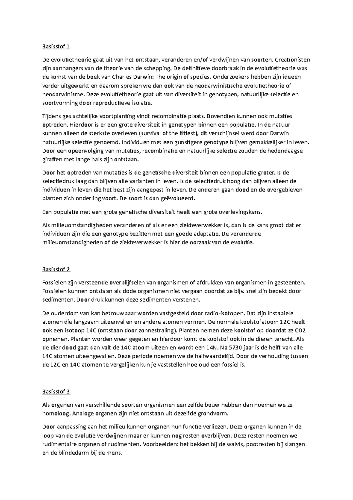 Evolutie Biologie Voor Jou Samenvatting - Basisstof 1 De ...