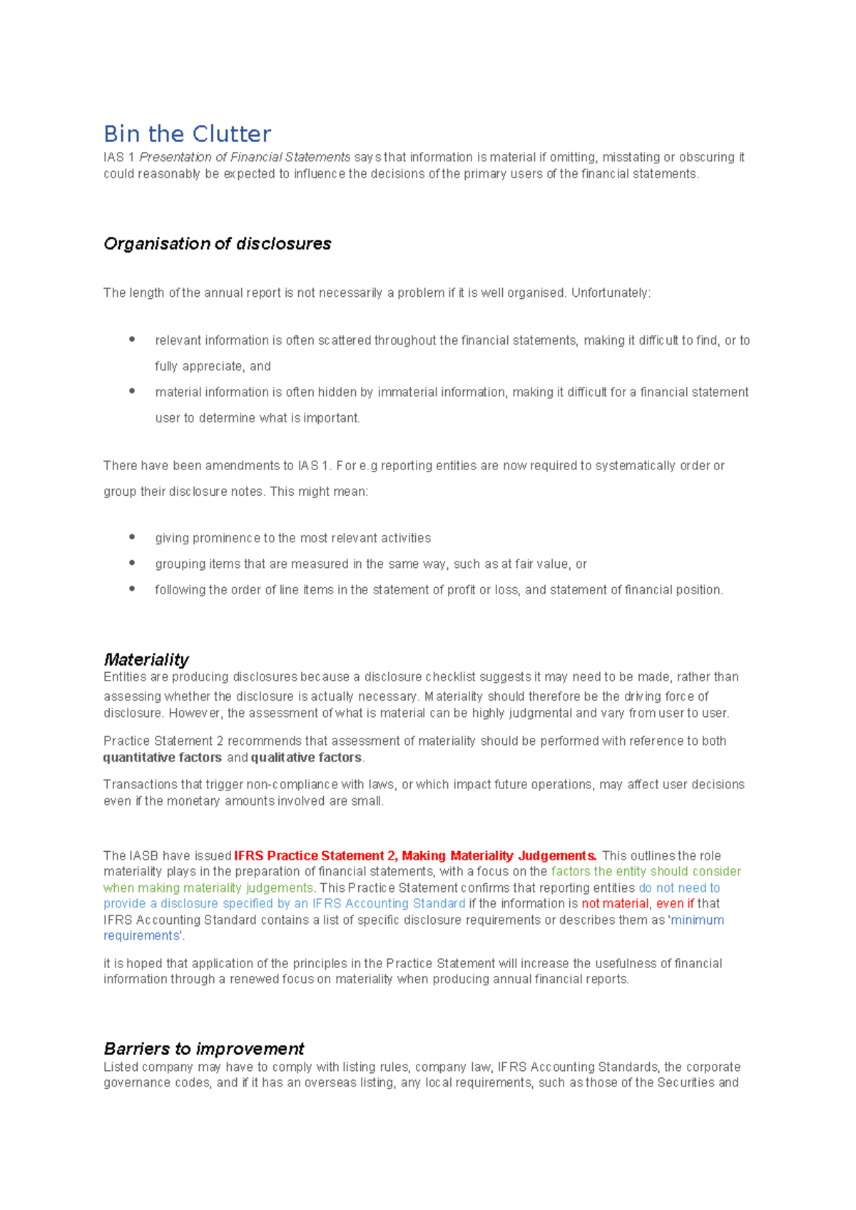 Bin the Clutter PS 2 - Bin the Clutter IAS 1 Presentation of Financial ...