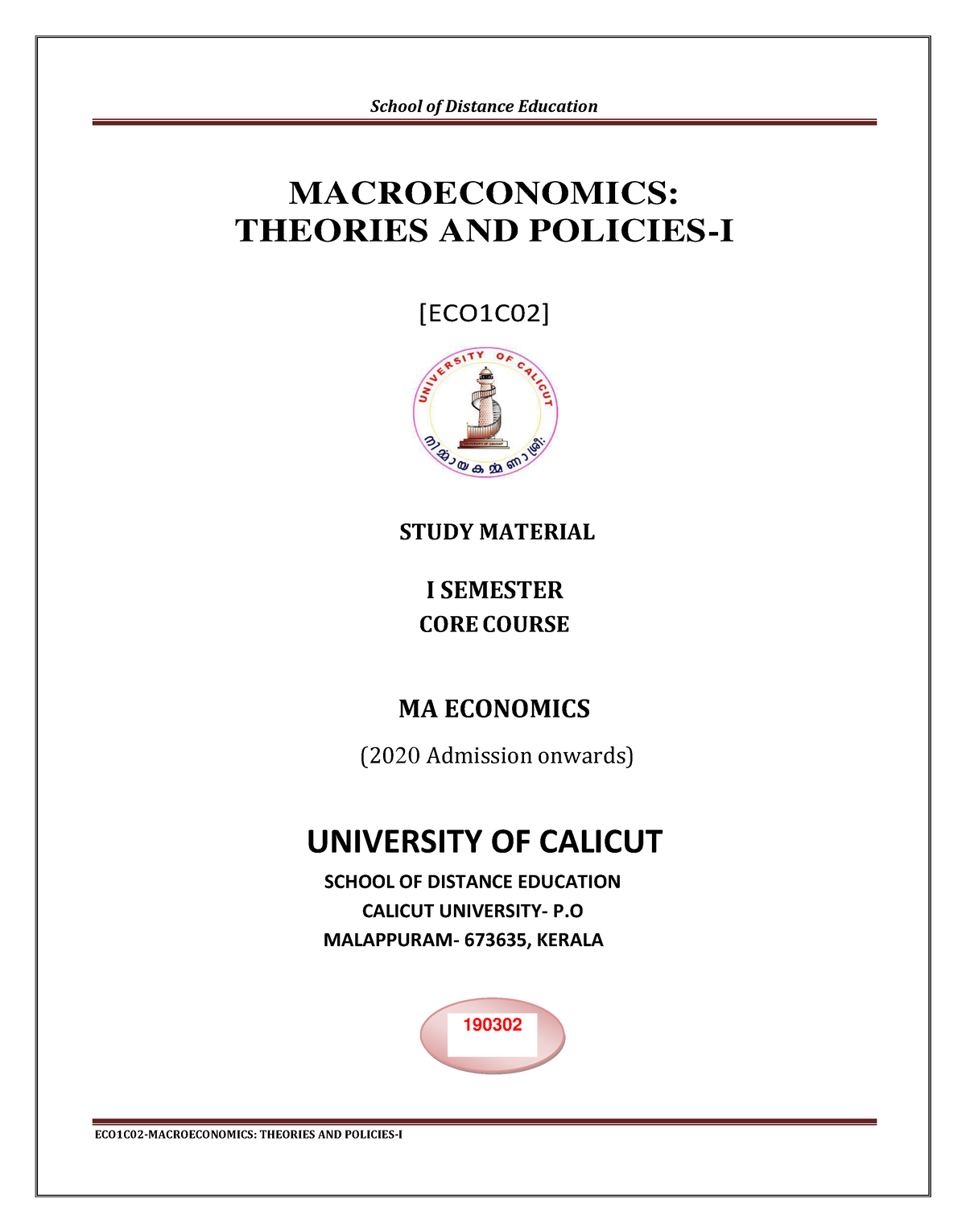 I-Macro Economics -I - Useful - School Of Distance Education ECO1C02 ...