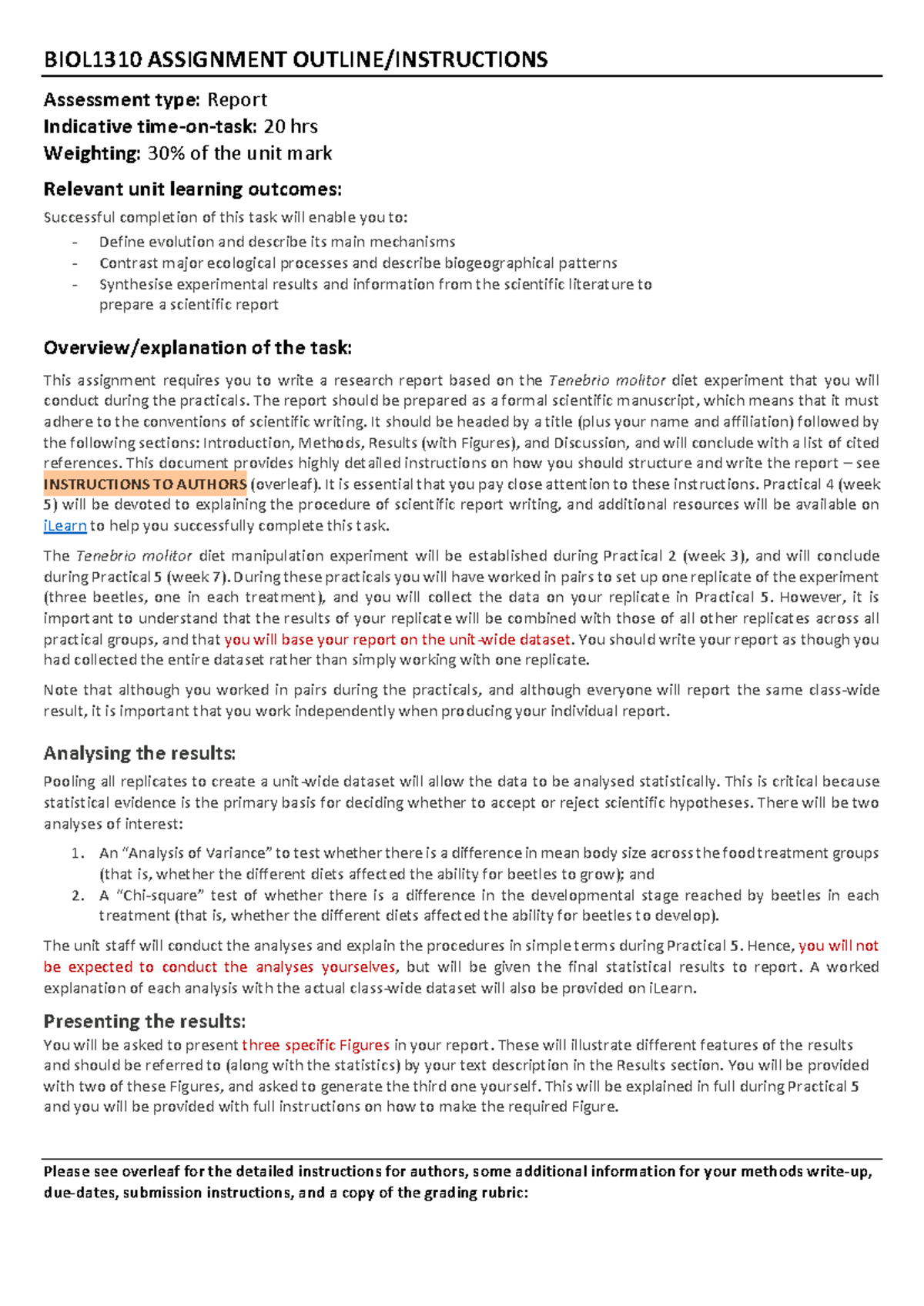 BIOL1310 Assignment outline instructions - BIOL1310 ASSIGNMENT OUTLINE ...