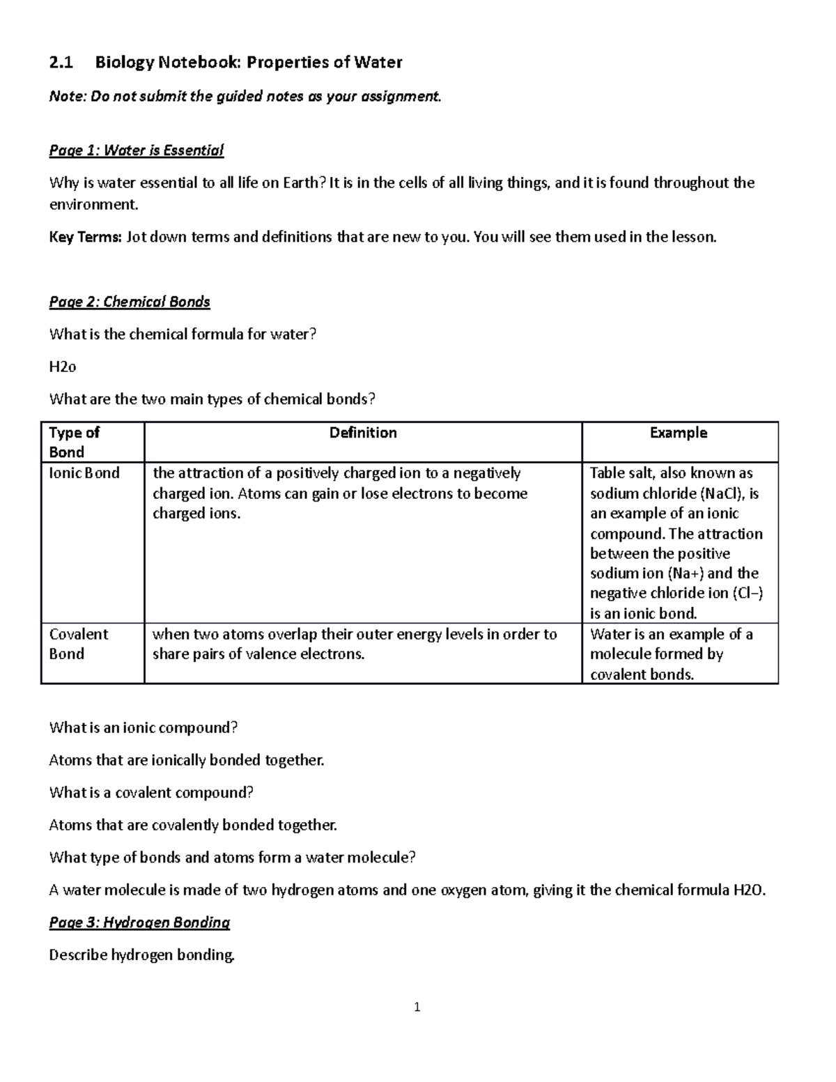 02 01 properties of water - 2 Biology Notebook: Properties of Water ...