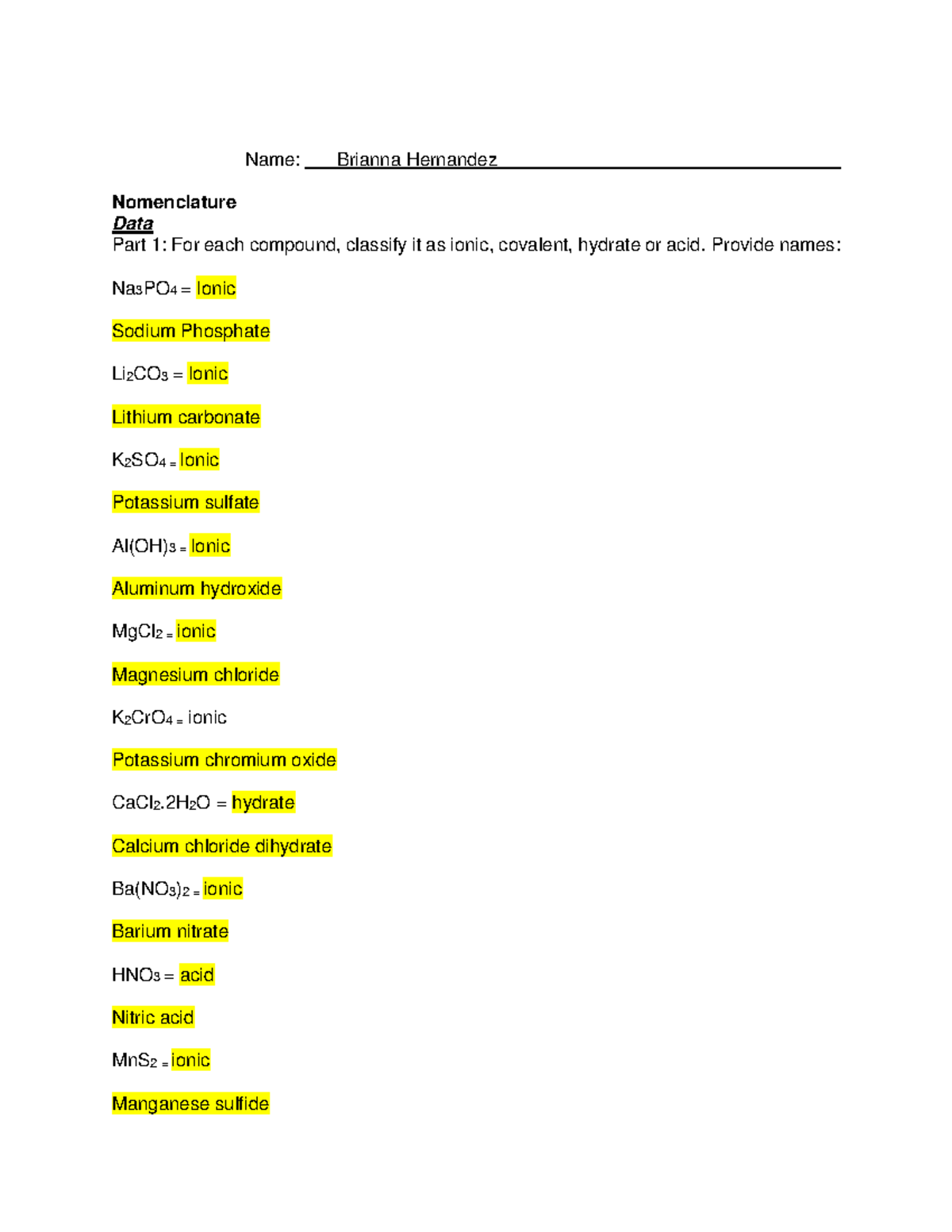 experiment 3 nomenclature