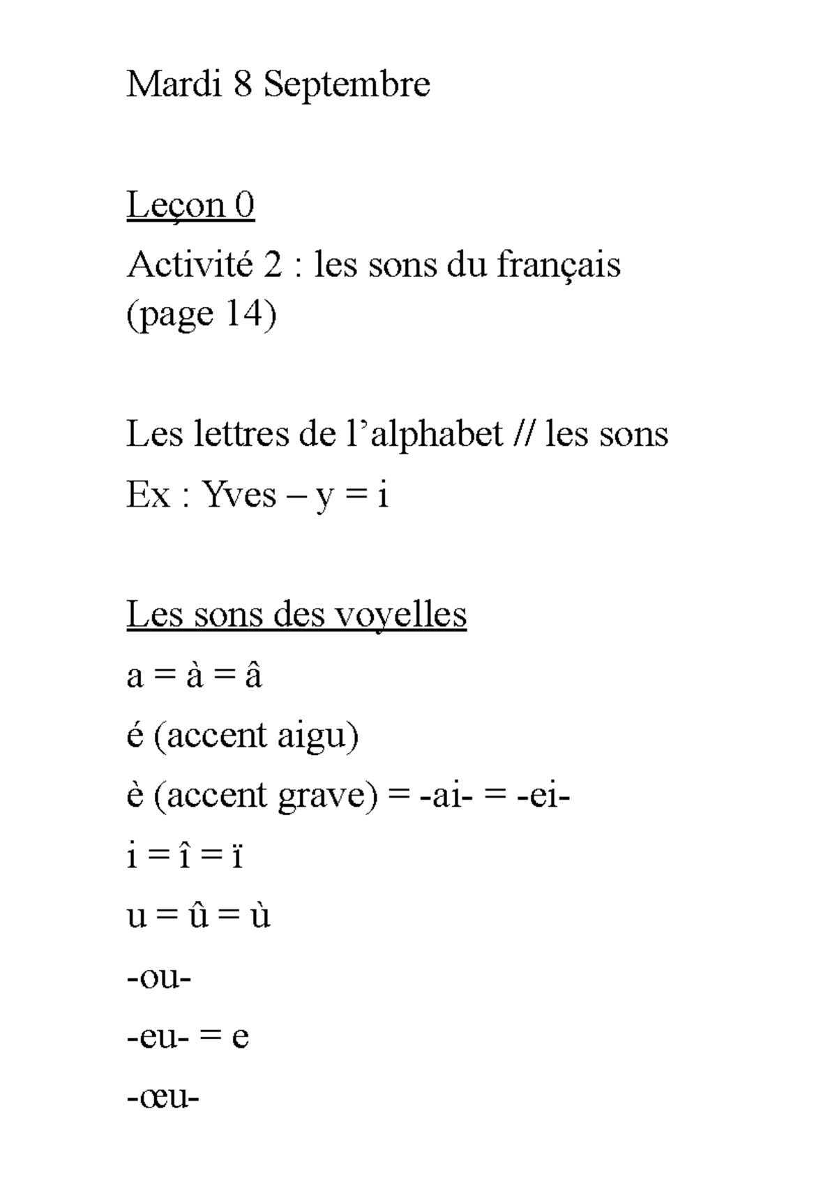 Mardi 8 Septembre Lecture Note Studocu