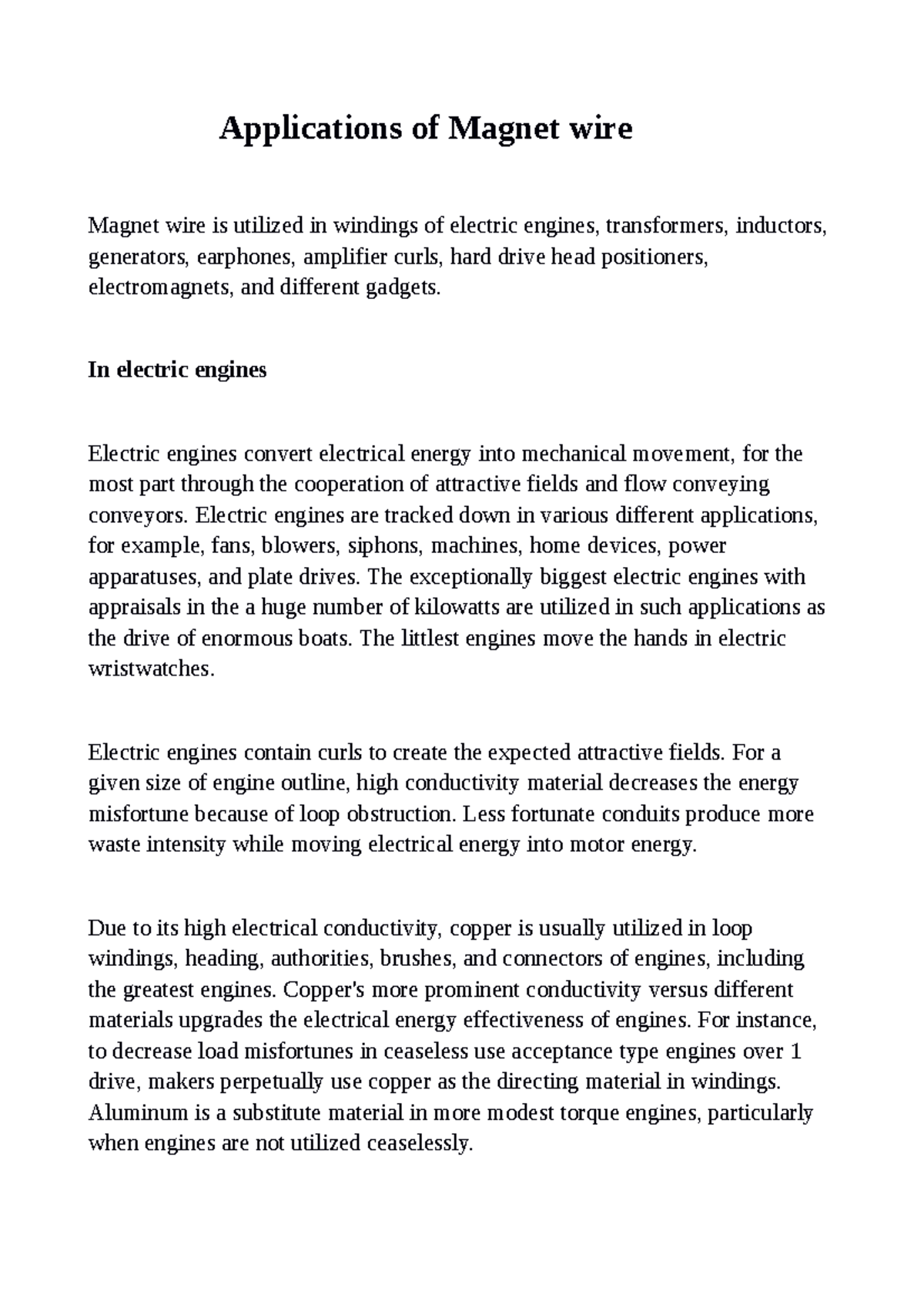 Applications of wire Applications of wire wire