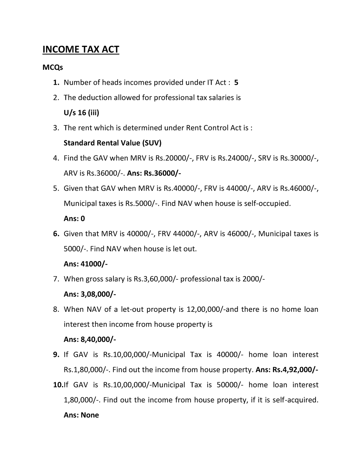 TAX ACT MCQs TAX ACT MCQs 1. Number of heads