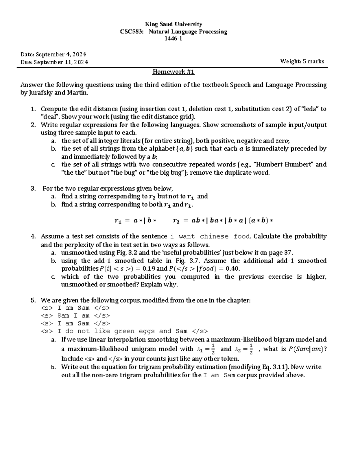 NLP-Homework 1 - nlp home work - King Saud University CSC583: Natural ...