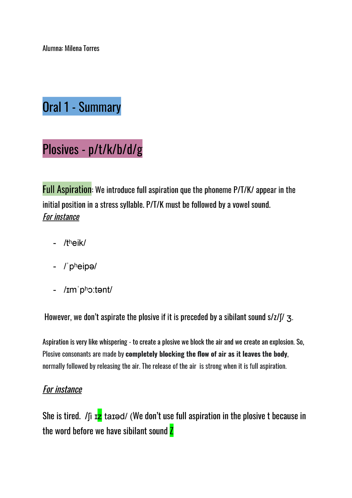 Summary - Oral 1 - Mile-1 - Alumna: Milena Torres Oral 1 - Summary ...