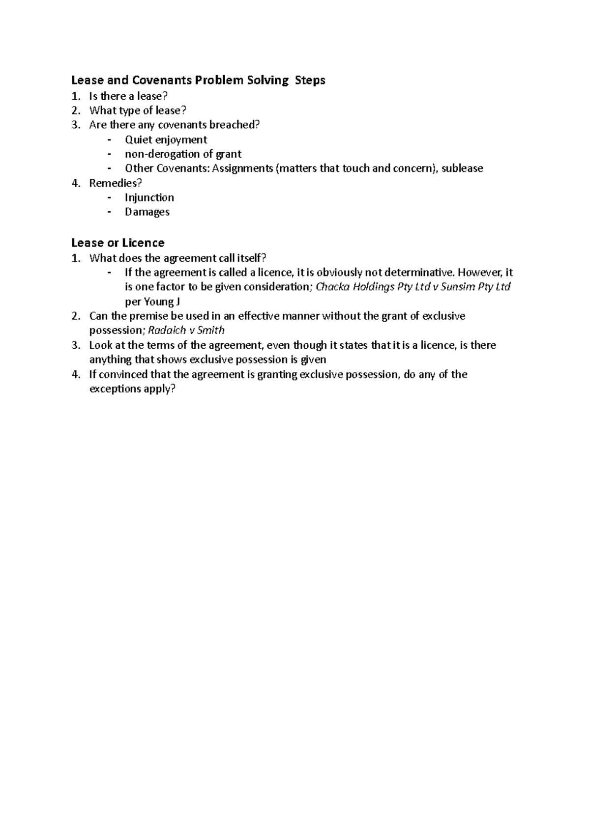 Practical - Steps for Problem Solving - Lease and Covenants Problem ...