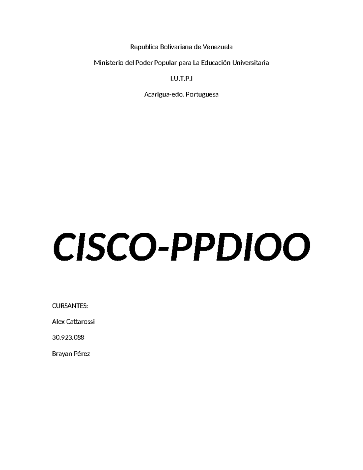Cisco- Ppdioo - Republica Bolivariana de Venezuela Ministerio del Poder ...