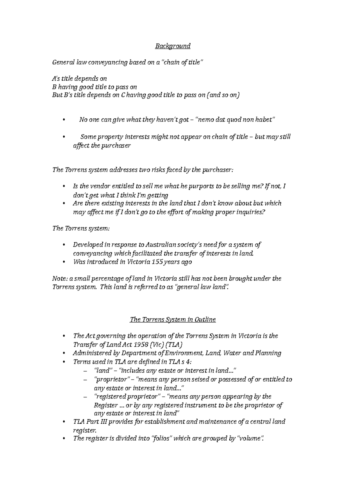 Real Property Law Notes Background General law conveyancing based