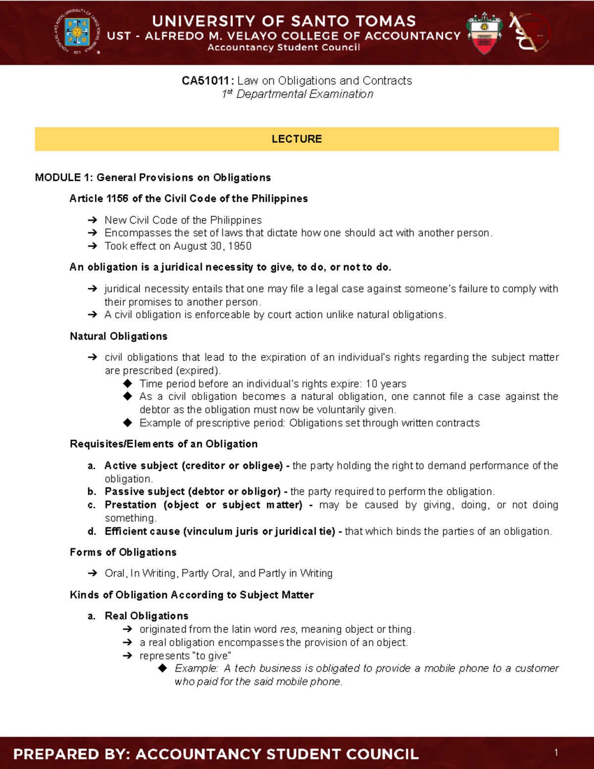 Asc Law On Obligations And Contracts Reviewer Quiz 1 Ca51011 Law On Obligations And Asc Law On Obligations And Contracts Reviewer Quiz 1 Ca51011 Law On Obligations And