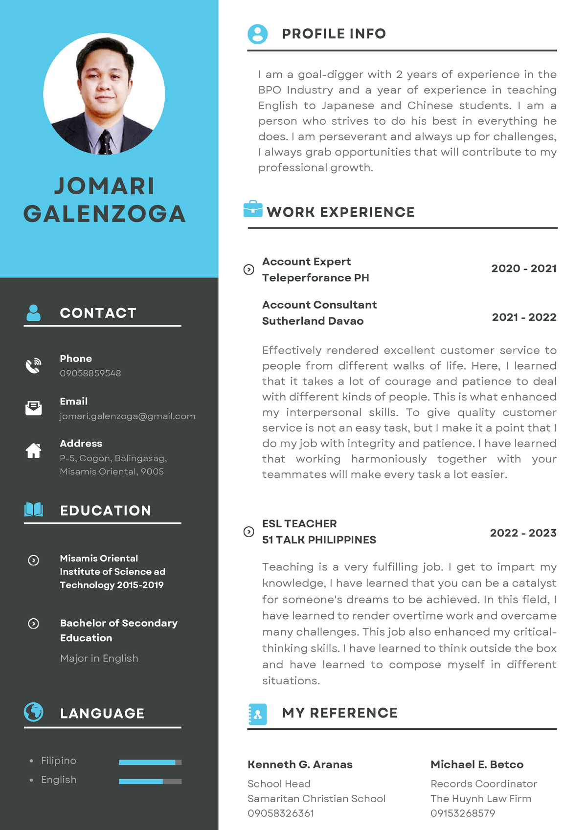 Resume - dfd - JOMARI GALENZOGA Email Address Phone 09058859548 jomari ...