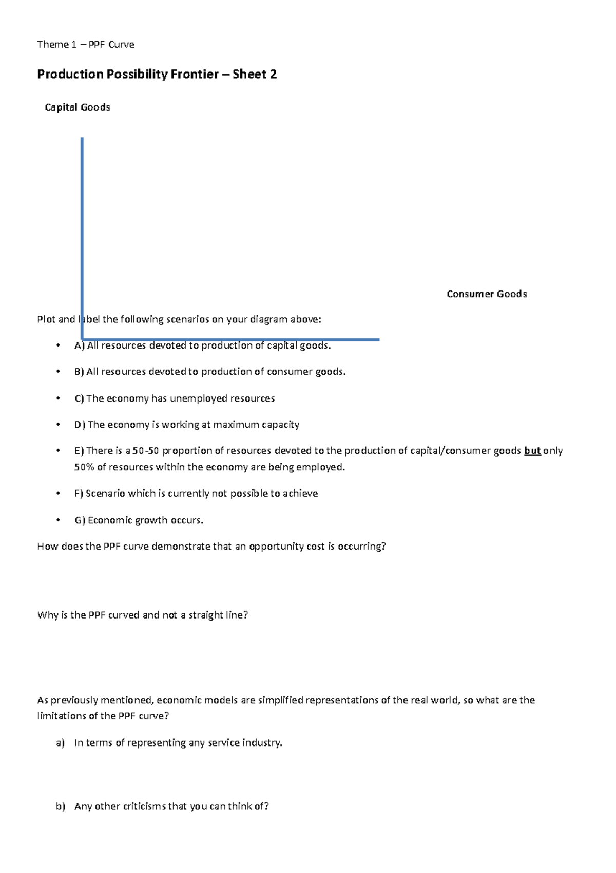 06 Ppf Worksheet Production Possibility Frontier Sheet 2 Plot And Label The Following 2093