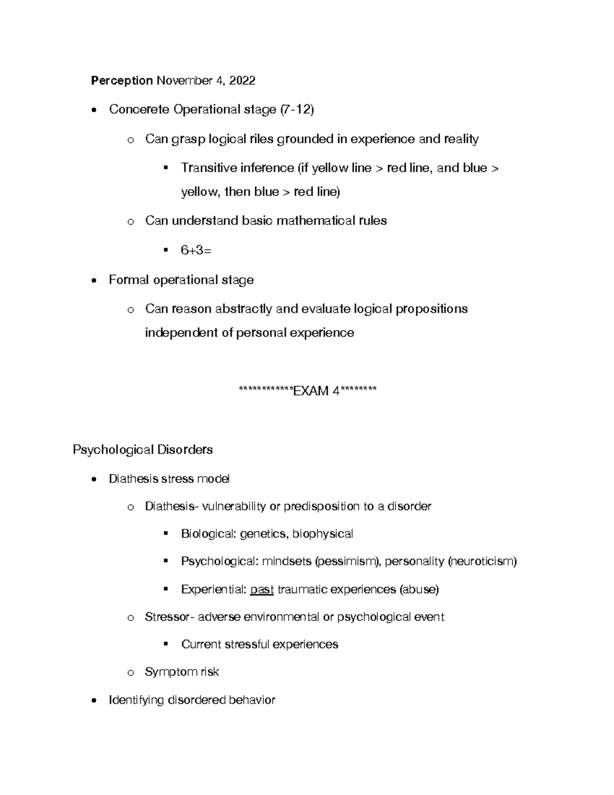 Psychology Notes - Perception November 4, 2022 • Concerete Operational ...
