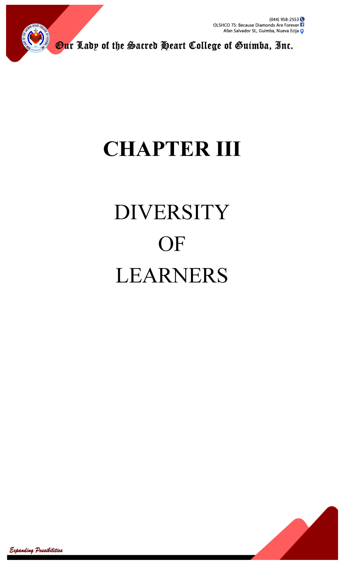 Chapter III - ENJOY BROWSING - CHAPTER III DIVERSITY OF LEARNERS Lesson ...
