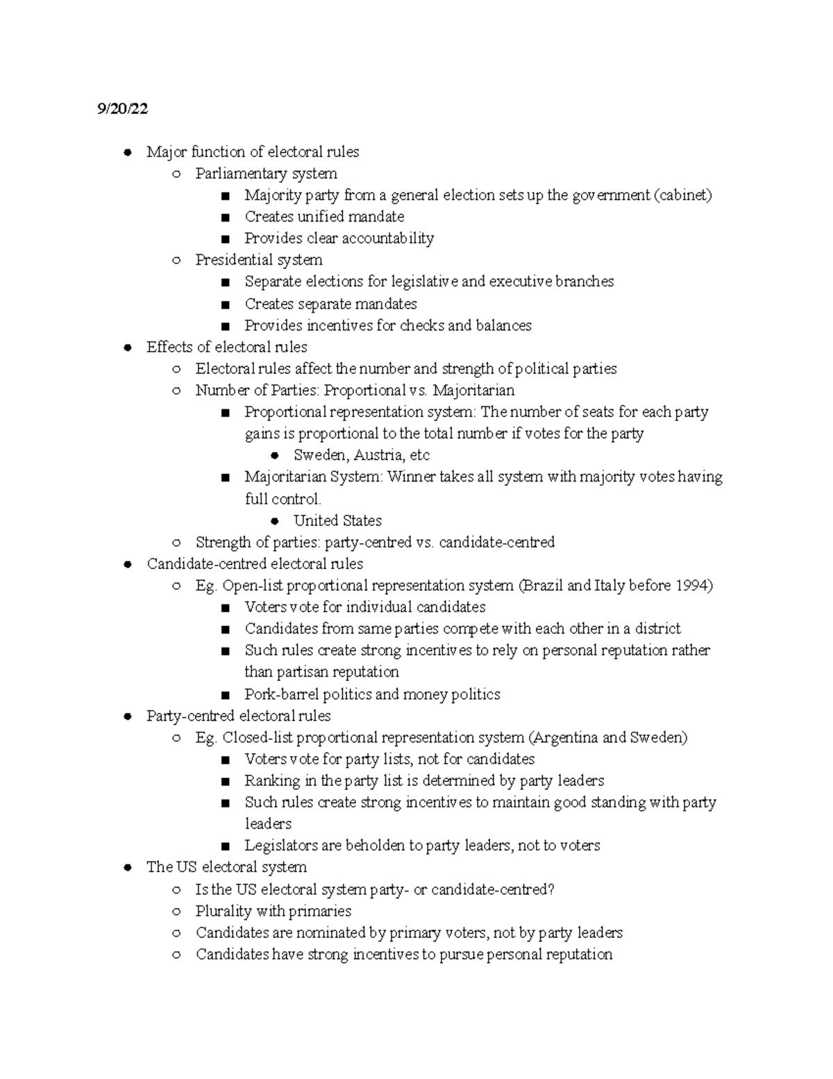 lecture four poli - 9/20/ Major function of electoral rules ...