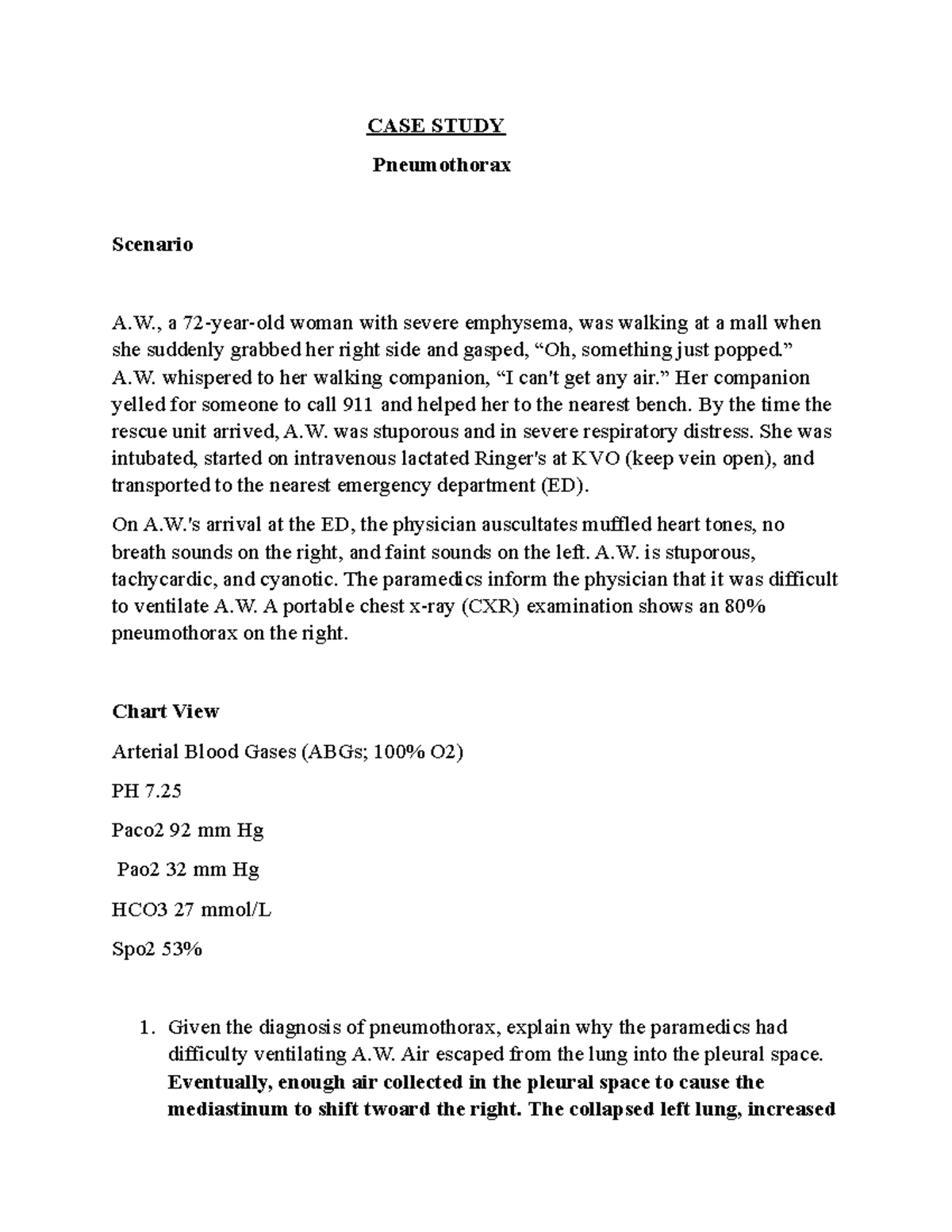 case study pneumothorax answers