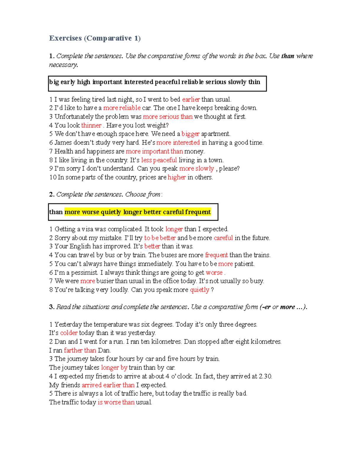 Travaux Dirigés °2 - Anglais : grammar - Exercises (Comparative 1) 1 ...