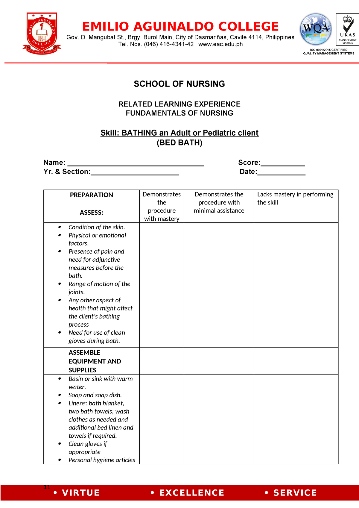 BEDBATHChecklist Return Demonstration Gov. D. Mangubat St