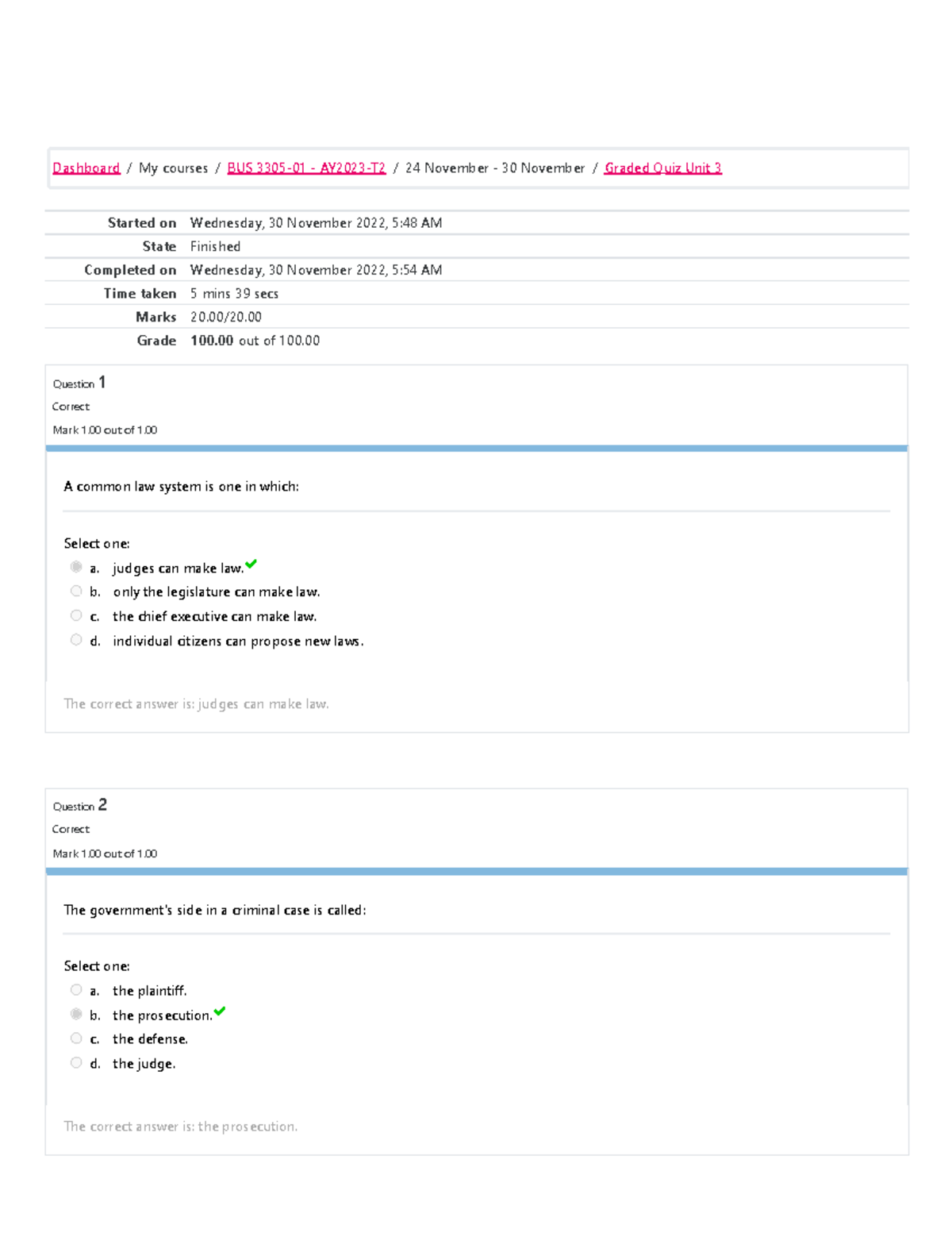 Business Law And Ethics - BUS 3305 - 01- Graded Quiz Unit 3 Attempt ...