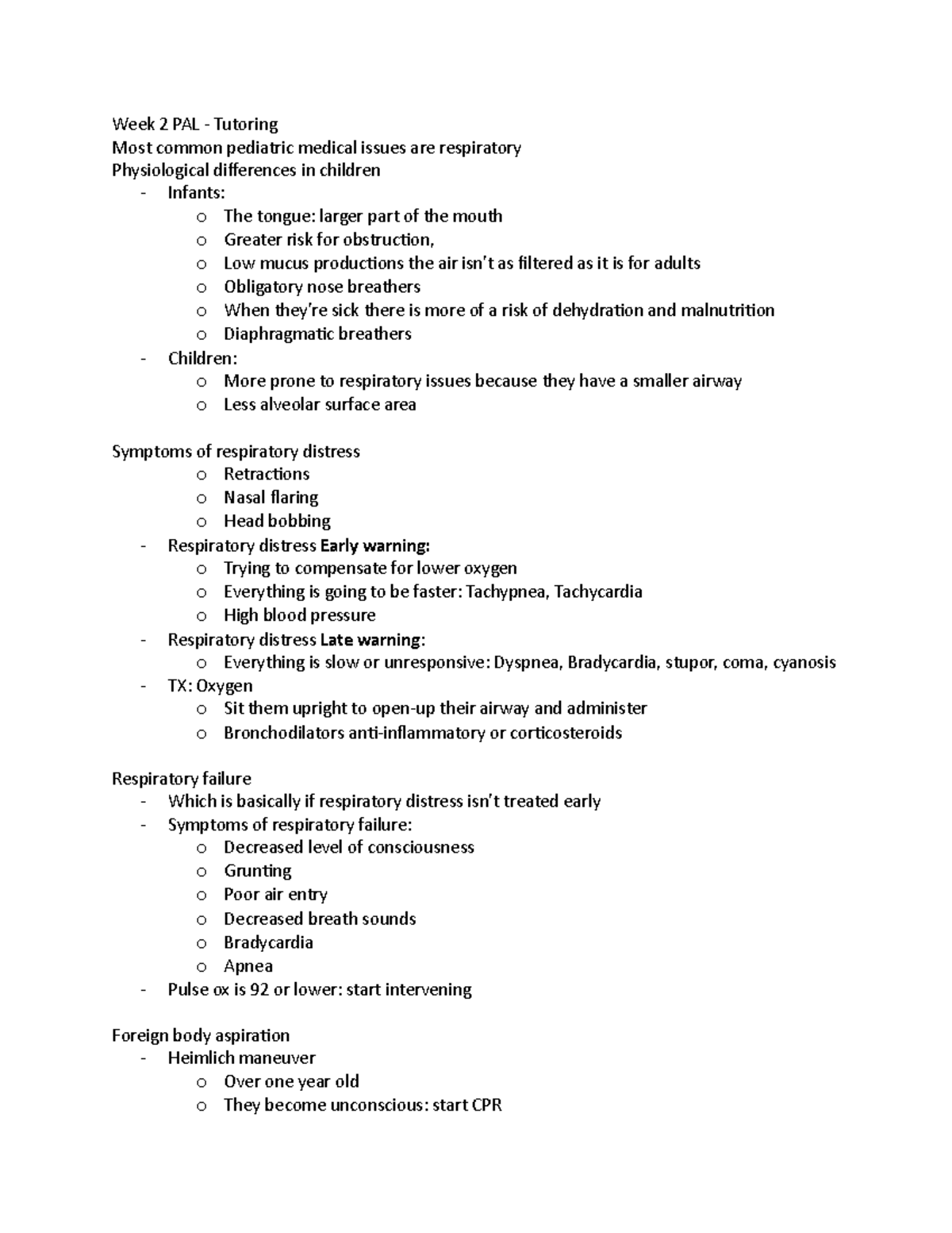 Week 2 PAL - dyer - Week 2 PAL - Tutoring Most common pediatric medical ...