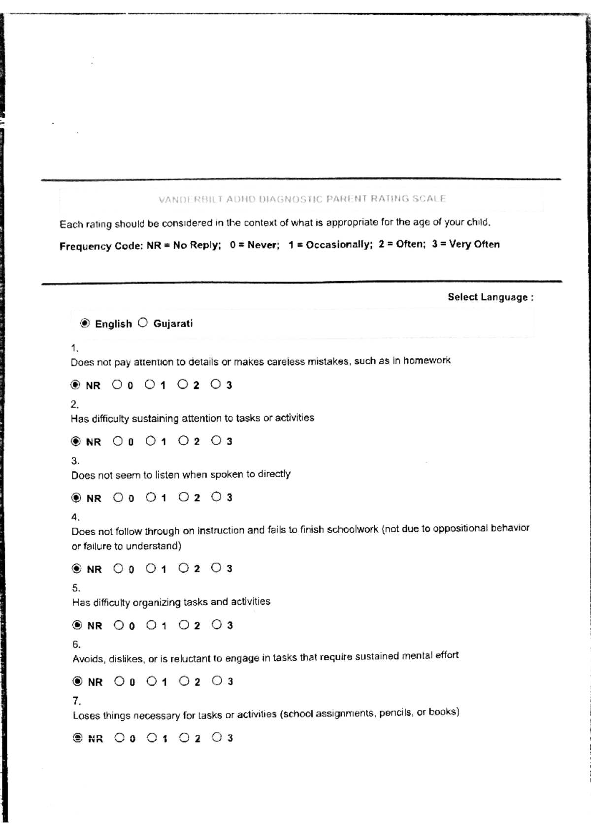 Vanderbilt Parents Rating - clinical psychology - Studocu