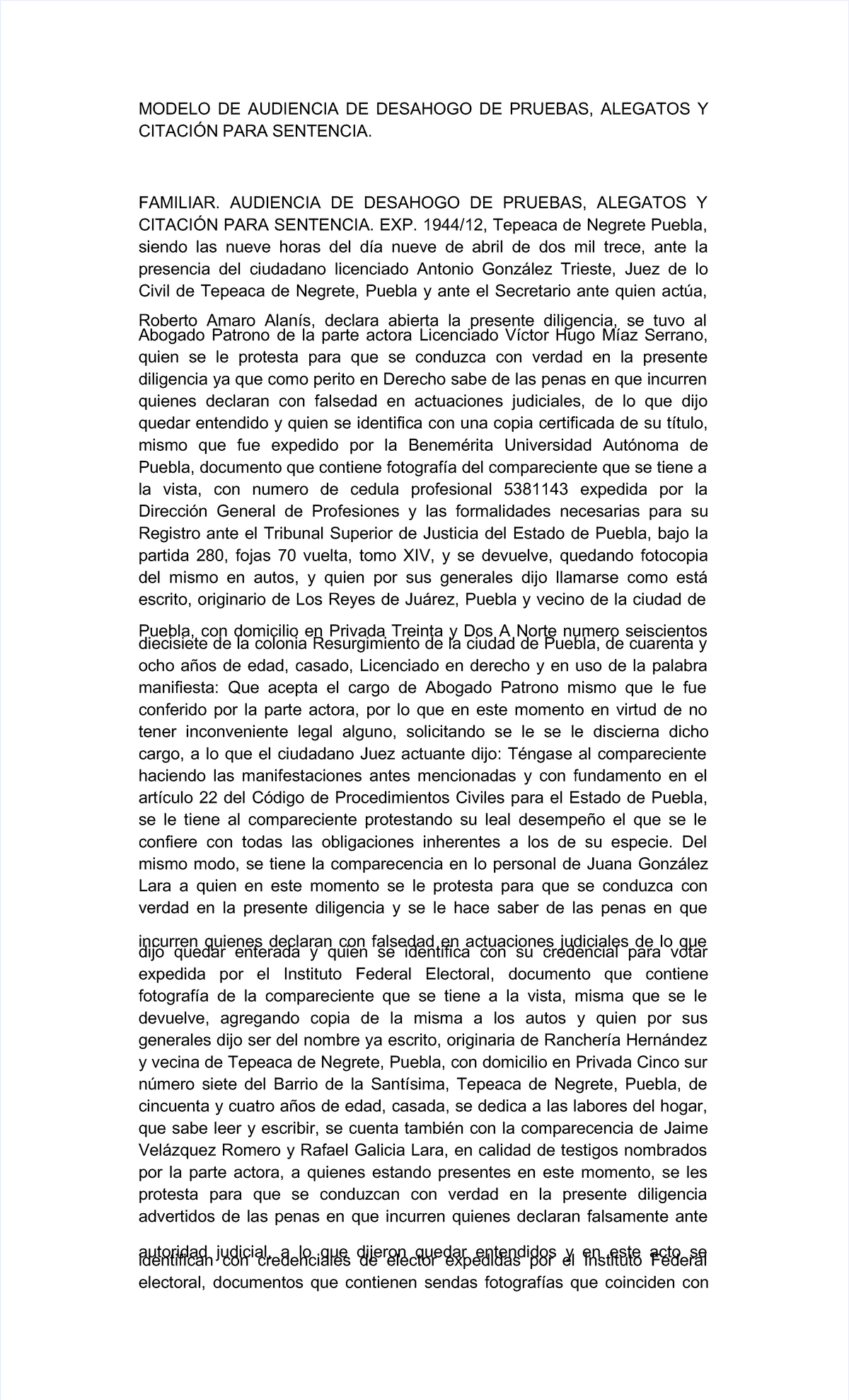 Pdf-modelo-de-audiencia-de-desahogo-de-pruebas compress - MODELO DE  AUDIENCIA DE DESAHOGO DE - Studocu