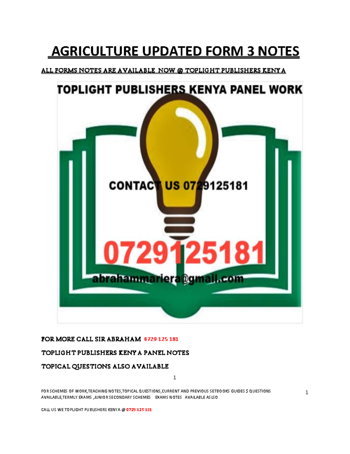 Agriculture FORM 3 Notes - 1 FOR SCHEMES OF WORK,TEACHING NOTES,TOPICAL ...