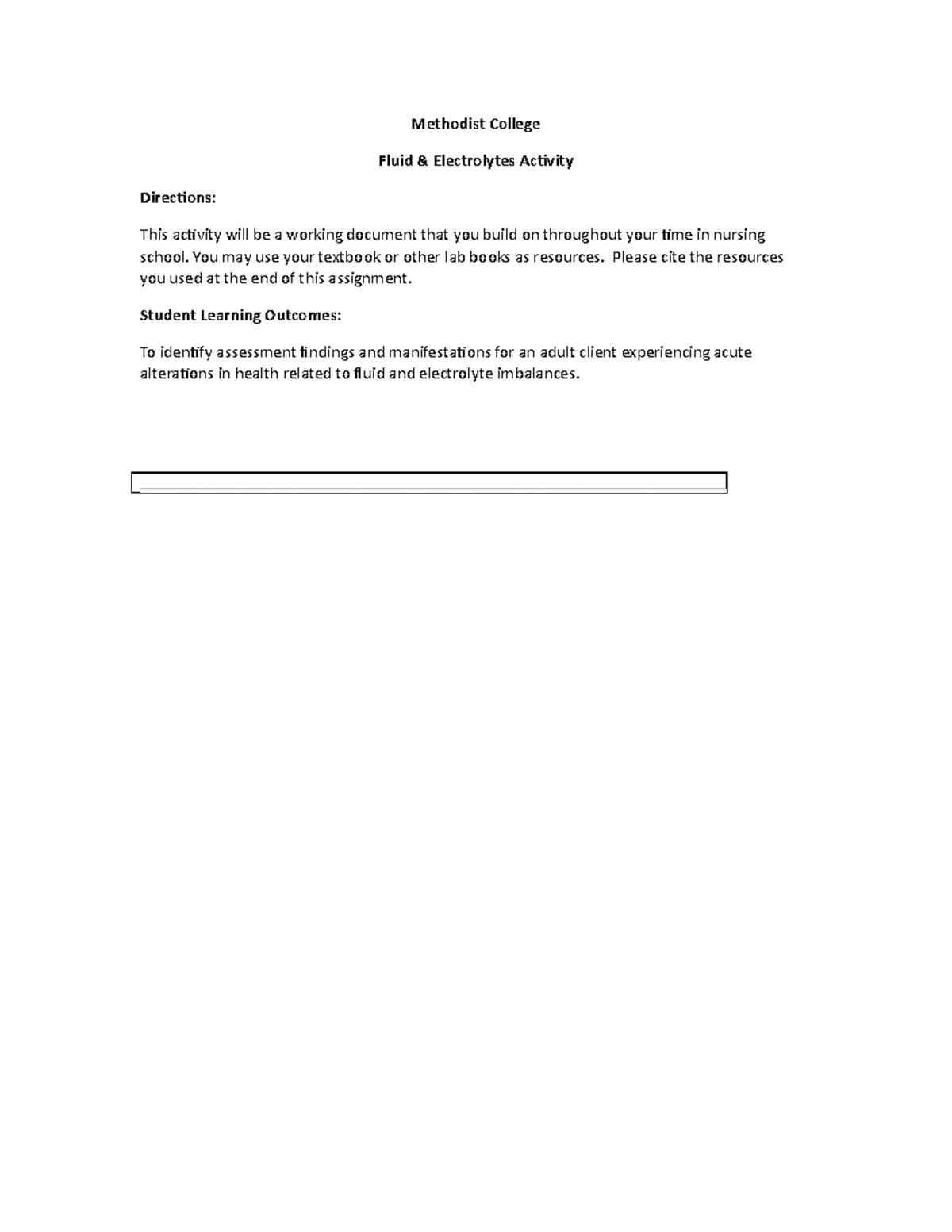 Lab Values Assignment across the curriculum Fundamentals - Methodist ...