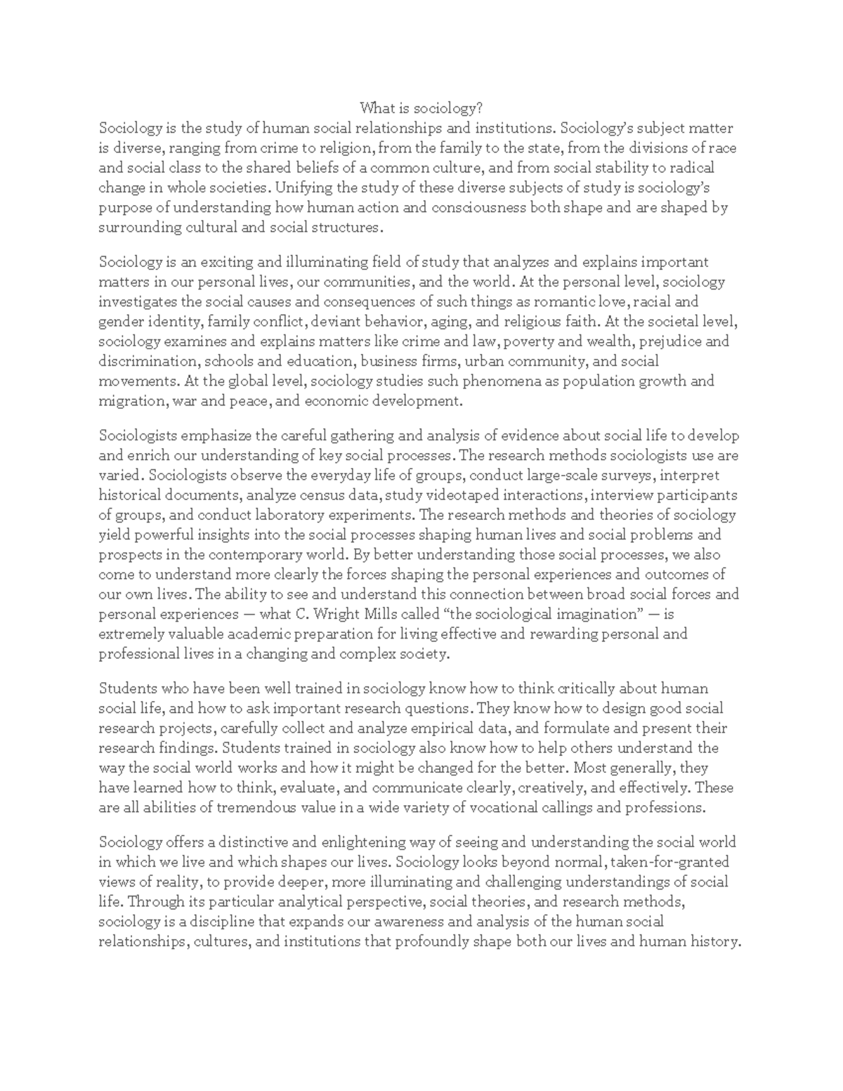 Whats is sociology - notes - What is sociology? Sociology is the study ...