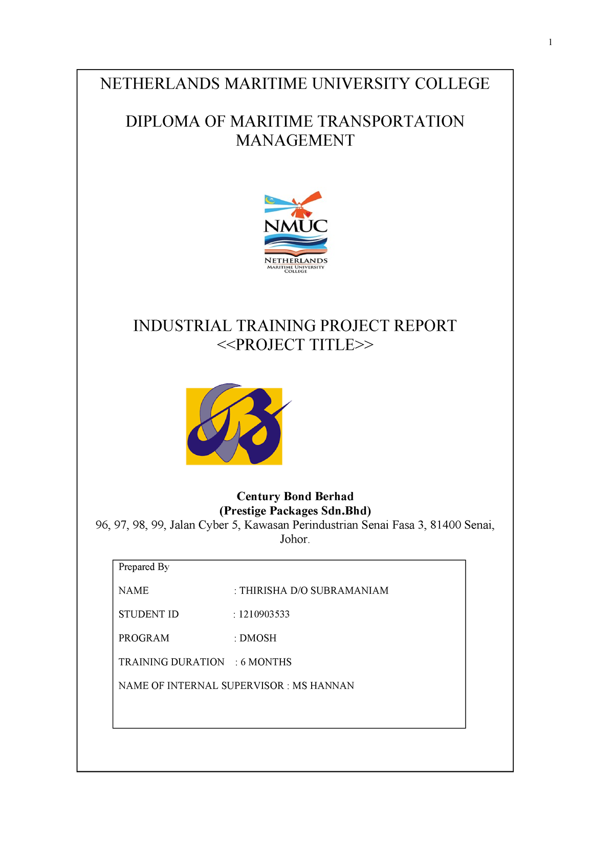 Project report - NETHERLANDS MARITIME UNIVERSITY COLLEGE DIPLOMA OF ...